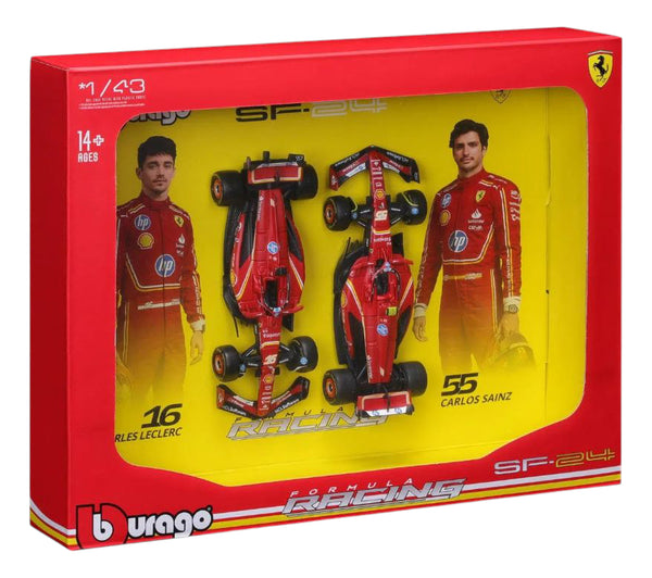 Set Carro Ferrari 1:43 SF24 Leclerc y Sainz 2024 - Rojo